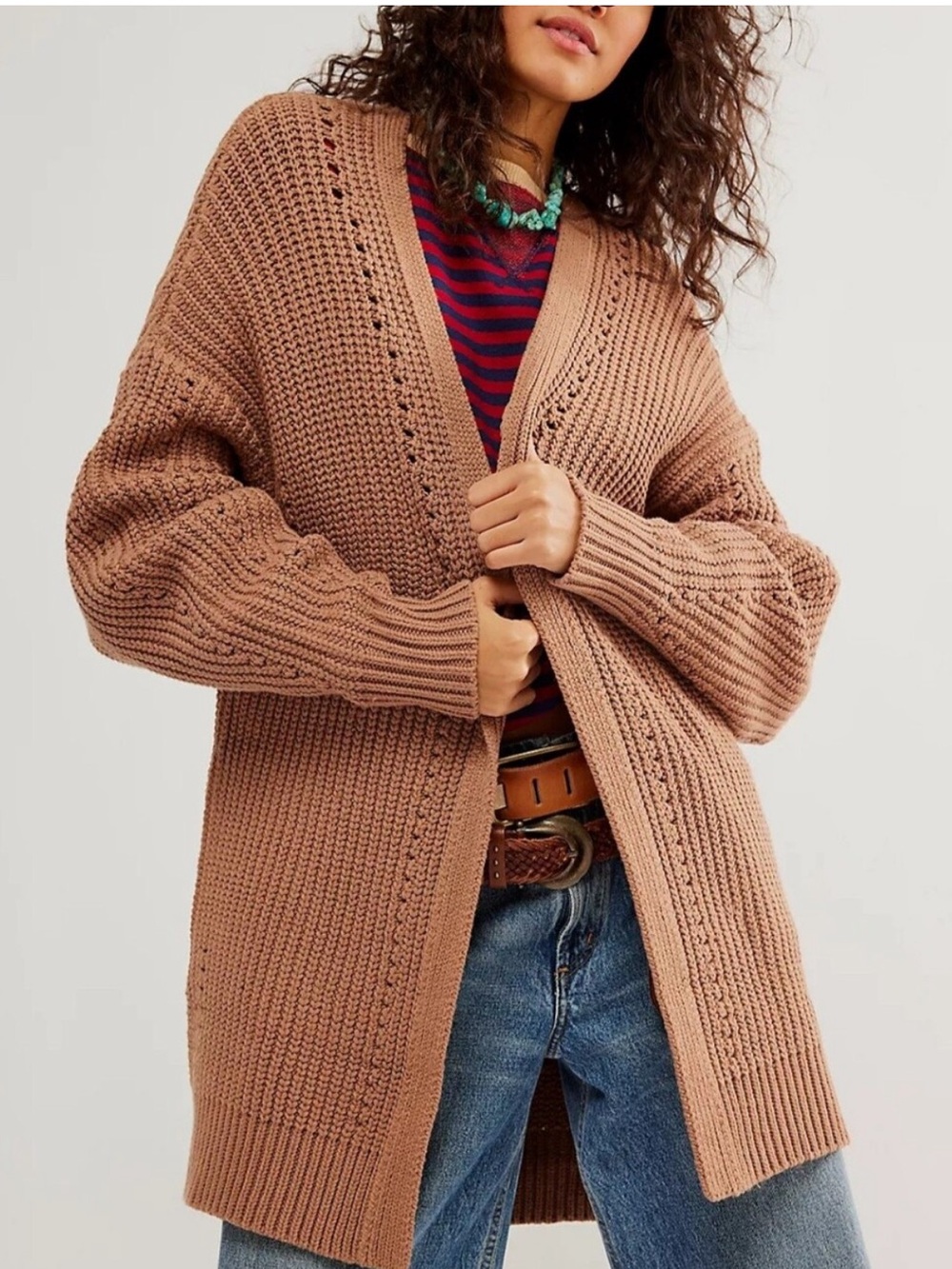 Free People Pale Blue Ribbed Open Cardigan